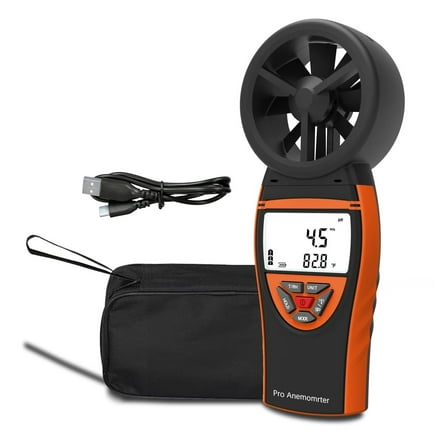 Handheld Anemometer for Wind Speed Temp Humidity, Digital Rechargeable Air Flow Gauge Meter