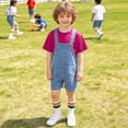thumbnail image 5 of LRen Overalls for Girls Size 10-12 Summer Denim Shortsalls+ Solid Color Top+Socks 3Piece Set Loose Fit Cotton Daily Wear Stretchy Denim Rompers With Pockets, 5 of 7