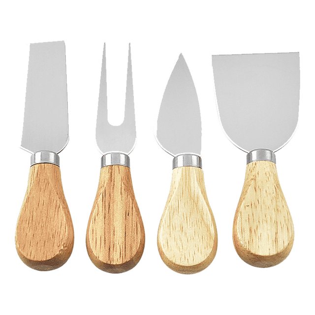 Ensemble de 4 Pcs Couteaux à Fromage avec Manche en Bois d'Acacia