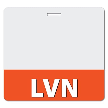 LVN Heavy Duty Horizontal Bright Orange (100 pack) - Spill & Tear Proof Cards - 2 Sided USA Printed Quick Role Identifier ID Tag Backer by BadgeZoo