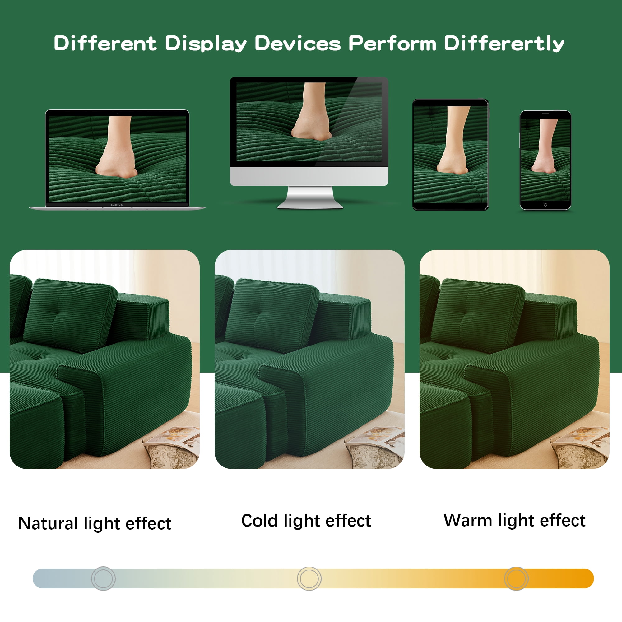 80" Corduroy Modular Sectional Sofa, 2-Seater Tufted Deep Seat Couch, Pet-Friendly Couch, No Assembly, Green