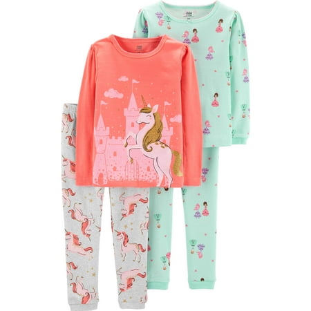 - Long Sleeve T-Shirt and Pant Cotton Pajama Bundle, 2 sets (Toddler Girls)