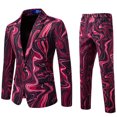 thumbnail image 2 of RKSTN 2PC Men's Tuxedo Suits Turndown Collar Single Breasted Button Printed Dress Suit Set Mens Oversized Lapel Slim Fits Print Blazer Jacket and Pant 2 Piece Set Wedding Performance Prom Dress Set, 2 of 10