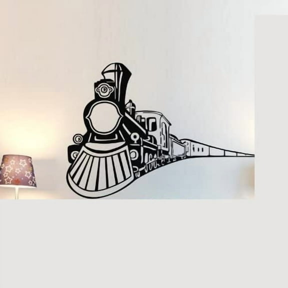 Vehicle Train Wall Stickers Decals - Train is Coming Wall Decor Art Vinyl Removable Black Graphic Steam Train Silhouette Home Wall Mural