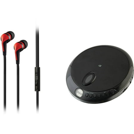 GPX PC301B Personal CD Player and iLive IAEV15R Vibes Earbuds with Microphones