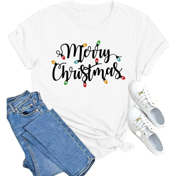 MAIHUN Christmas Shirts Womens Merry Christmas Shirt Xmas Holiday Tshirt Christmas Tree Tee TopsMen's and women's pure cotton short-sleeved shirts