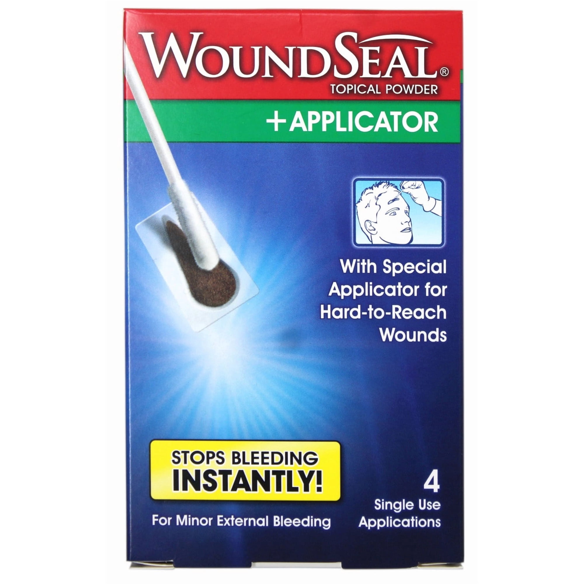 WoundSeal Topical Powder + Applicator for Minor External Bleeding, 4 Single Use Applications
