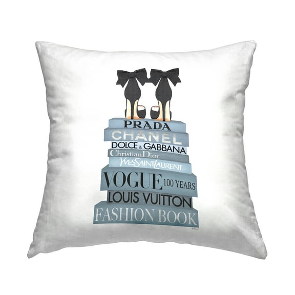 Stupell Industries Blue Fashion Bookstack Glam Black Heels Design by Amanda Greenwood Throw Pillow