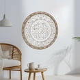 thumbnail image 4 of Farmhouse Round Wood Wall Art - 24.8 inch Round Wooden Wall Decor with Carved Floral Patterns, Rustic White and Brown, 4 of 8