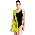 thumbnail image 2 of Aiihoo Womens Figure Skating Dance Dress Sparkly Color Block Sleeveless Skirted Leotard Dress Fluorescent Yellow M, 2 of 7