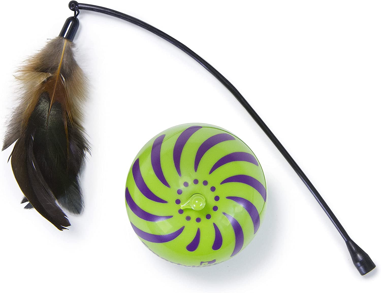 SmartyKat (2-Set) Feather Whirl Electronic Motion Wand Toys for Cats & Kittens, Includes x2 Extra Wands, Spinning, Battery Powered, Fun & Engaging Play, Encourages Exercise - Green, 2-Set