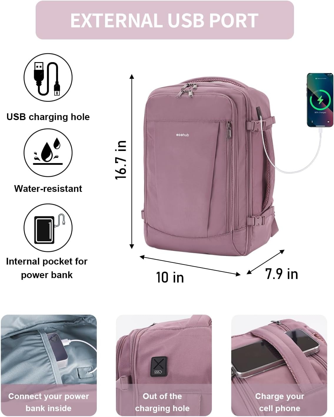 Men's Business Backpack 25L Carry-on Travel Backpack With USB Charging Port Flight Approved Waterproof Full Open Weekender Bag With Side Handle