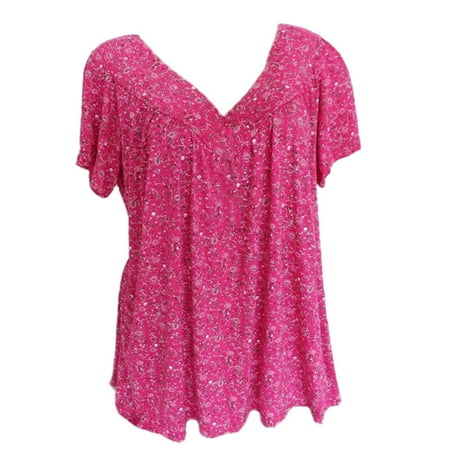 

Women Plus Size Short Sleeves V-Neck Print Blouse Pullover Tops Shirt