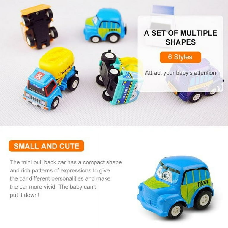 POINTERTECK Pull Back Cars for Toddlers 6 Pack Construction Vehicles Toys for Baby Kids 1 2 3 Years Old Boys Child Friction Powered Pull Back and Go