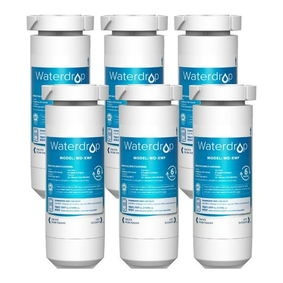 Waterdrop XWF Filtre à Eau Réfrigérateur Certifié NSF 42 & 372, Remplacement de Ge XWF (WR17X30702), Applicable aux Modèles Commençant par QNE27, GSE25, GSS23, GSS25, 6 Pack