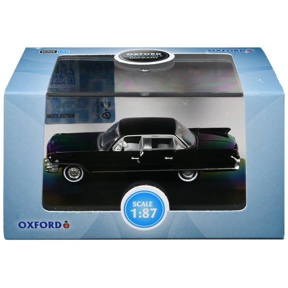 1961 Cadillac Sedan DeVille Ebony Black with White Interior 1/87 (HO) Diecast Model Car by Oxford Diecast