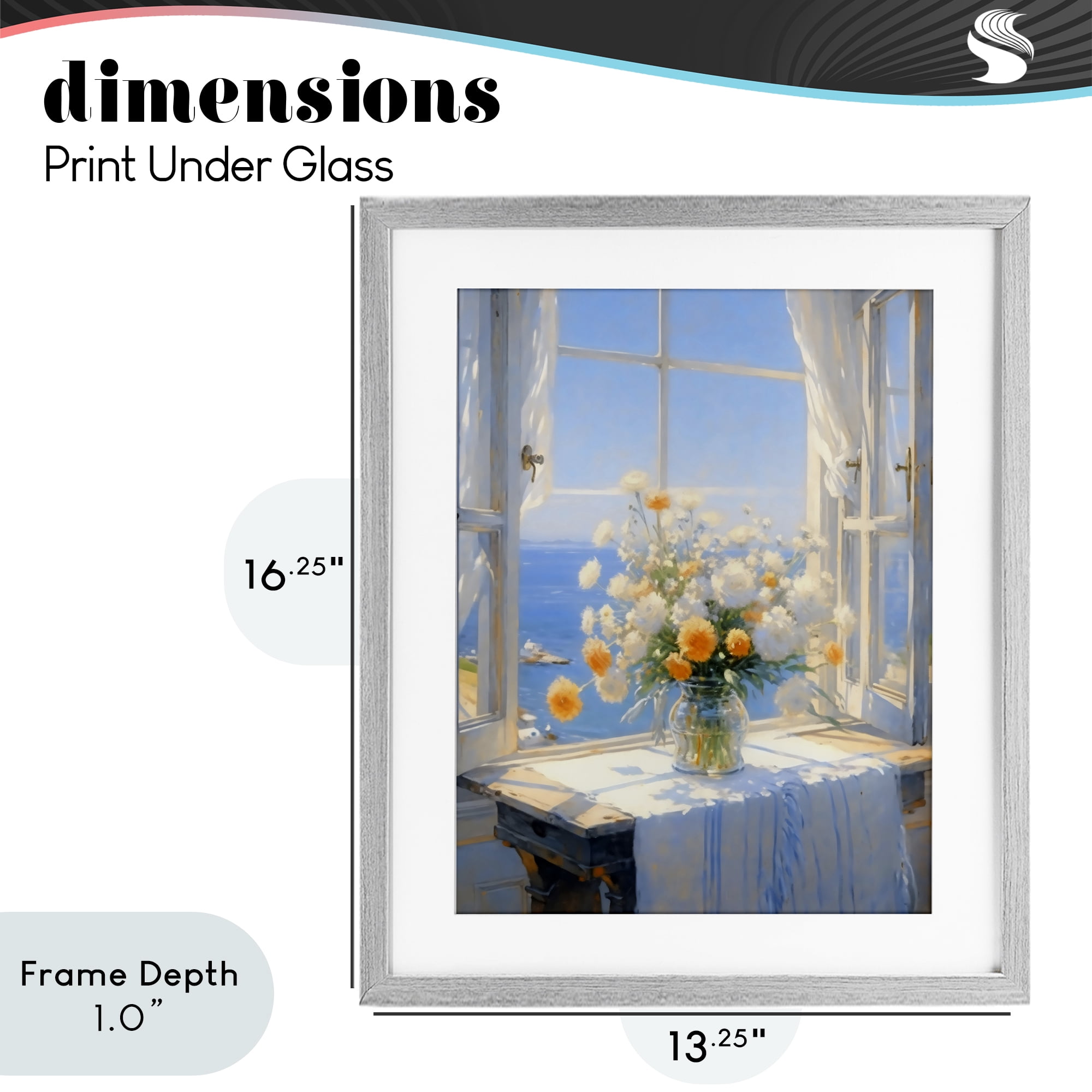 Stupell Industries Floral Window View of Sea Gray Framed Print Under Glass, design by Creative Studio