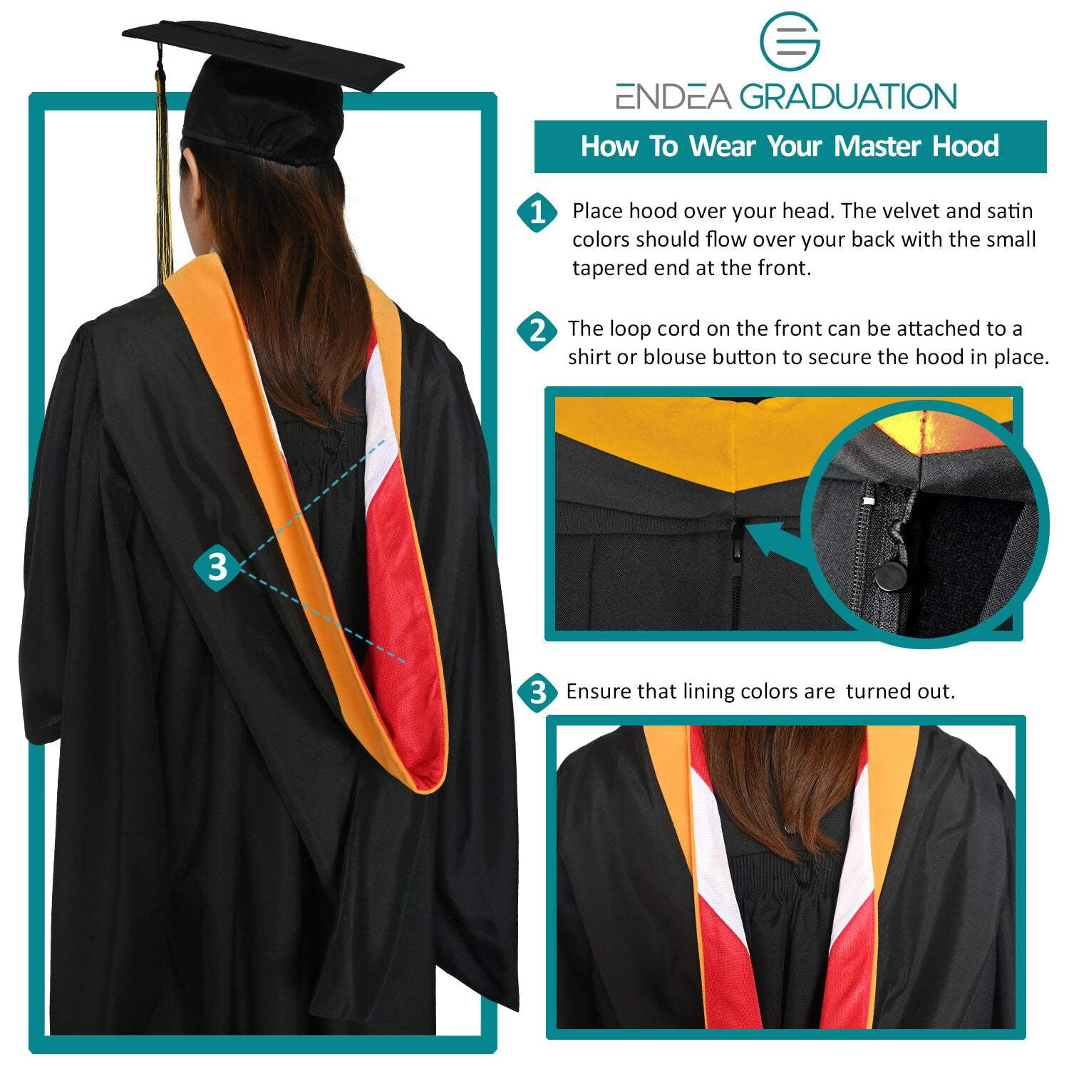 Endea Graduation Masters Hood For Engineering, Civil Engineering - Orange/Gold/Royal Blue