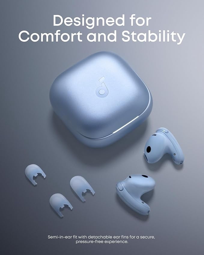 Soundcore by Anker Liberty Buds, Semi-in-Ear Earbuds, with Real-Time Adaptive ANC, Spatial Audio, 30H Playtime, Fast Charging, Translation, Wireless Bluetooth Headphones