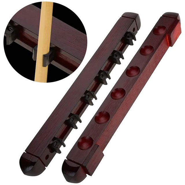Estante de billar de 6 asientos de madera, estante de taco de billar montado en la pared, accesorios de billar soporte de taco de billar para la escuela, clubes