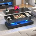 thumbnail image 6 of ChVans 47" Large Lift Top Coffee Table with Charging Station & LED Lights, High Glossy White LED Coffee Table with Hidden Compartment Storage, Modern Living Room Tables w/Marbling Print, 6 of 7