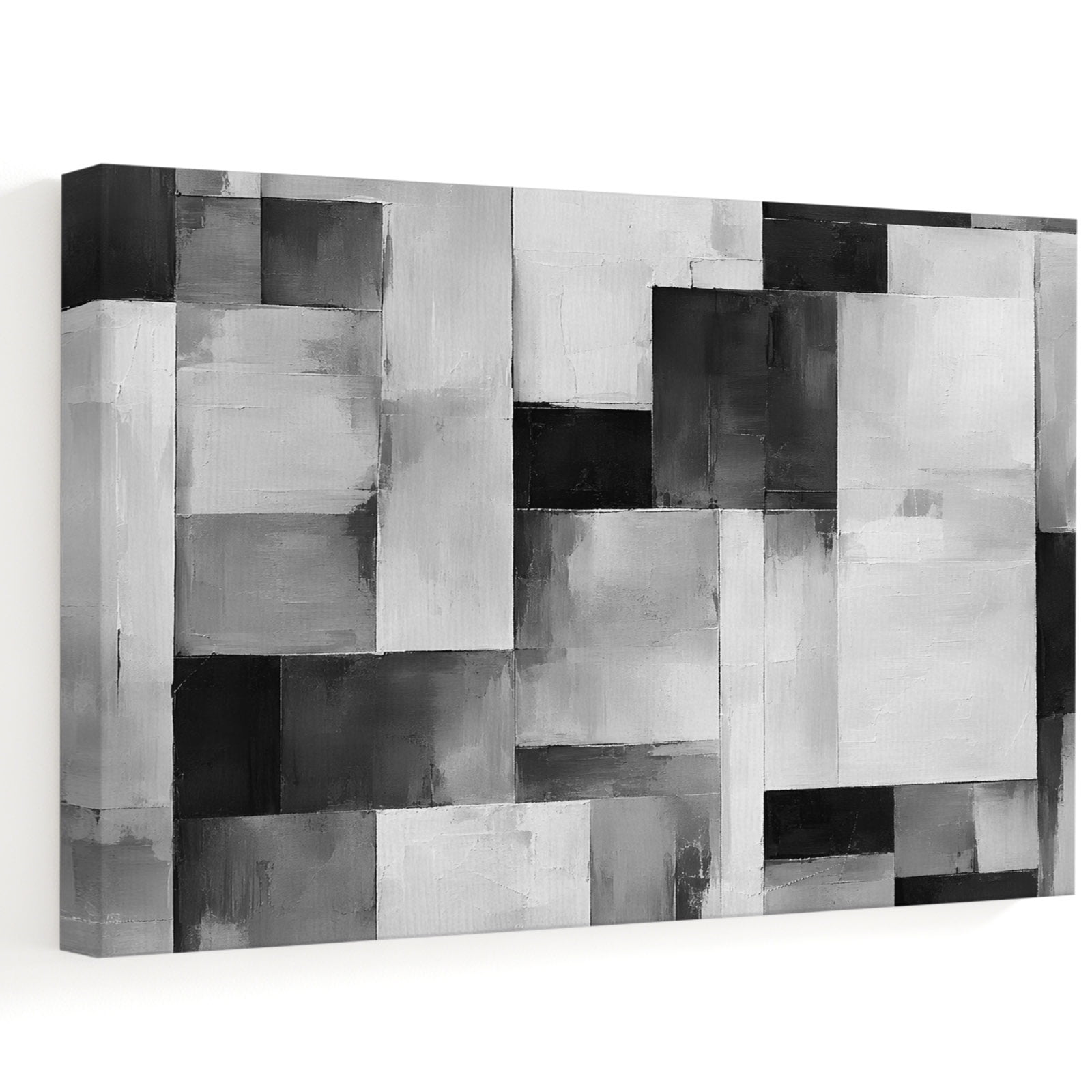 Abstract Block Canvas Wall Art 14 x 11 Minimalist Black Gray Rectangular Color Patches Frame Picture Prints Ready to Hang Waterproof Artwork Decor for Bedroom Hallway Office Desk Gallery Wall