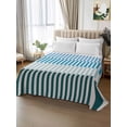 thumbnail image 2 of Colorful Stripe King Size Flat Sheet, Wrinkleproof & Fadeproof Cooling Flat Bed Sheet Only, Modern Teal Blue Green Vertical Striped Breathable Soft Bedding Top Sheets 105 x 98 Inches, 2 of 8