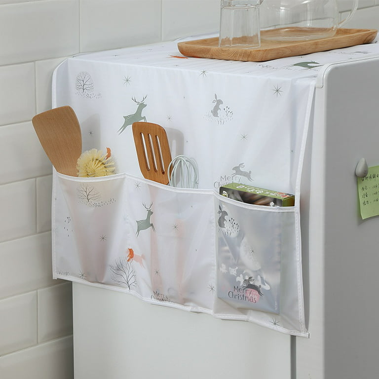 Refrigerator Fridge Dust-Proof Cover Washing Machine Cover PEVA Material  Waterproof Cover with Storage Pockets Bags Fridge Dust Cover Oven Cover