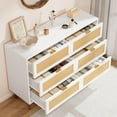 thumbnail image 3 of Senfot 6 Drawer Dresser, Rattan Chest of Drawer, Wide Double Drawer Dresser, Farmhouse Wooden Dresser with Metal Legs, Large Drawer Unit for Living Room,Bedroom, White, 3 of 7