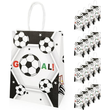 XD4-16pc Soccer Party Favor Bags, Football Themed Party Supplies with Handles, Treat Candy Gift Bags for Kids & Adults (White-03)*04
