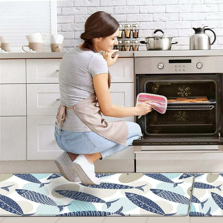 Galmaxs7 Kitchen Floor Mat Blue Kitchen Rugs Anti Fatigue Kitchen