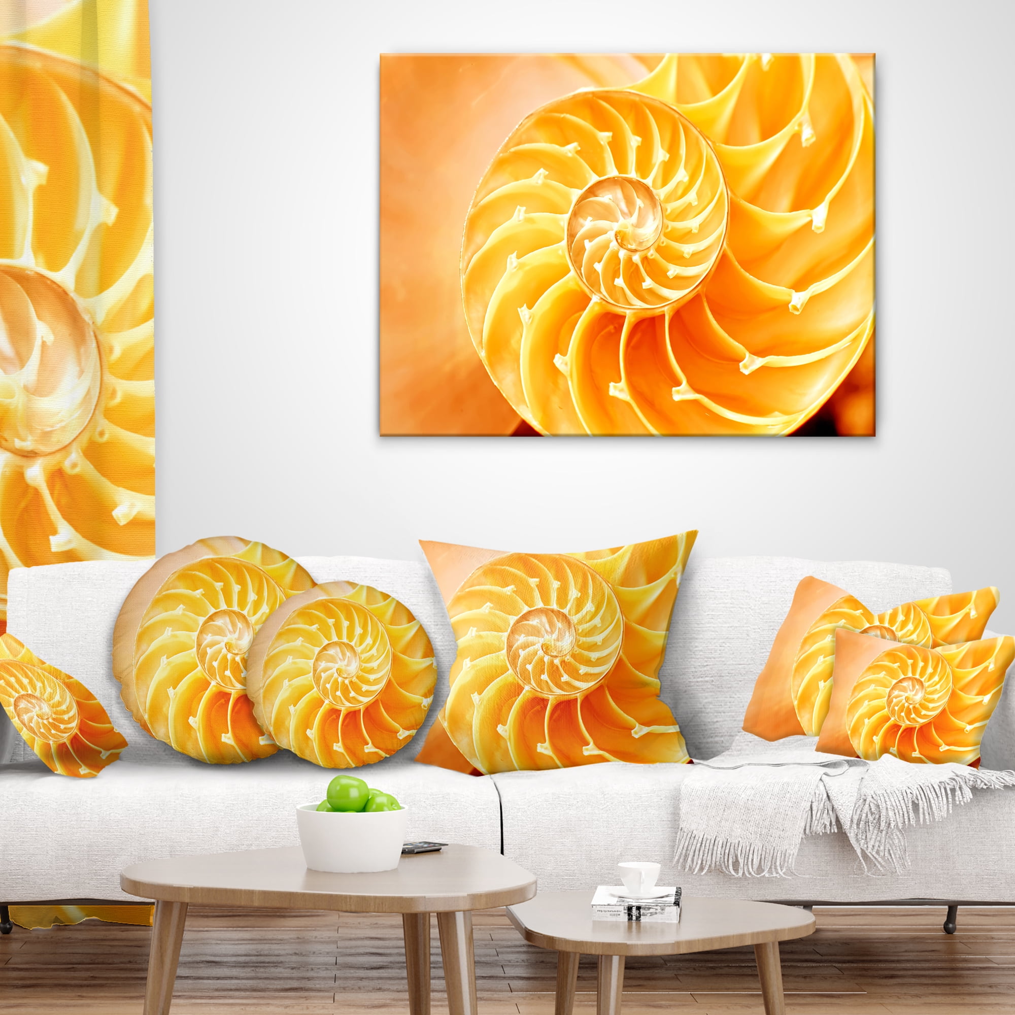 Designart Yellow Nautilus Shell - Contemporary Throw Pillow - 16x16