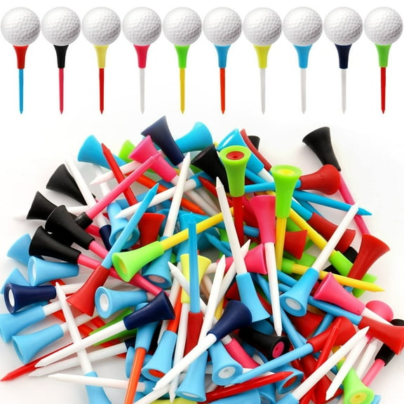 100 Pack Golf Tees, 3-1/4 Inch Plastic Golf Tees with 3/4" Anti-Friction Rubber Cushion Top, Reduce Spin & Improve Accuracy Multi-Color Durable Tees for Driving Range, Course Practice