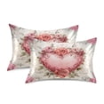 thumbnail image 2 of Dailycode Satin Pillow Case Standard Silk Pillow Cover for Hair and Skin Envelope Closure Beautiful Pink Heart with Roses 20"x26", 2 of 9