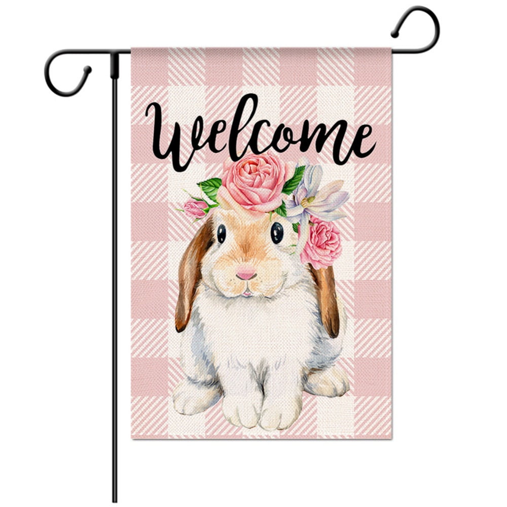 Welcome Easter Garden Flag Double Sided Easter Bunny Vertical Burlap House Flags 