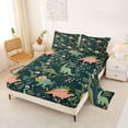 thumbnail image 2 of Feelyou Retro Floral Dinosaur Full Size Sheets for Kids Boys Girls, Woodland Foliage Bed Sheets, Teal Green, 4pcs, 2 of 5