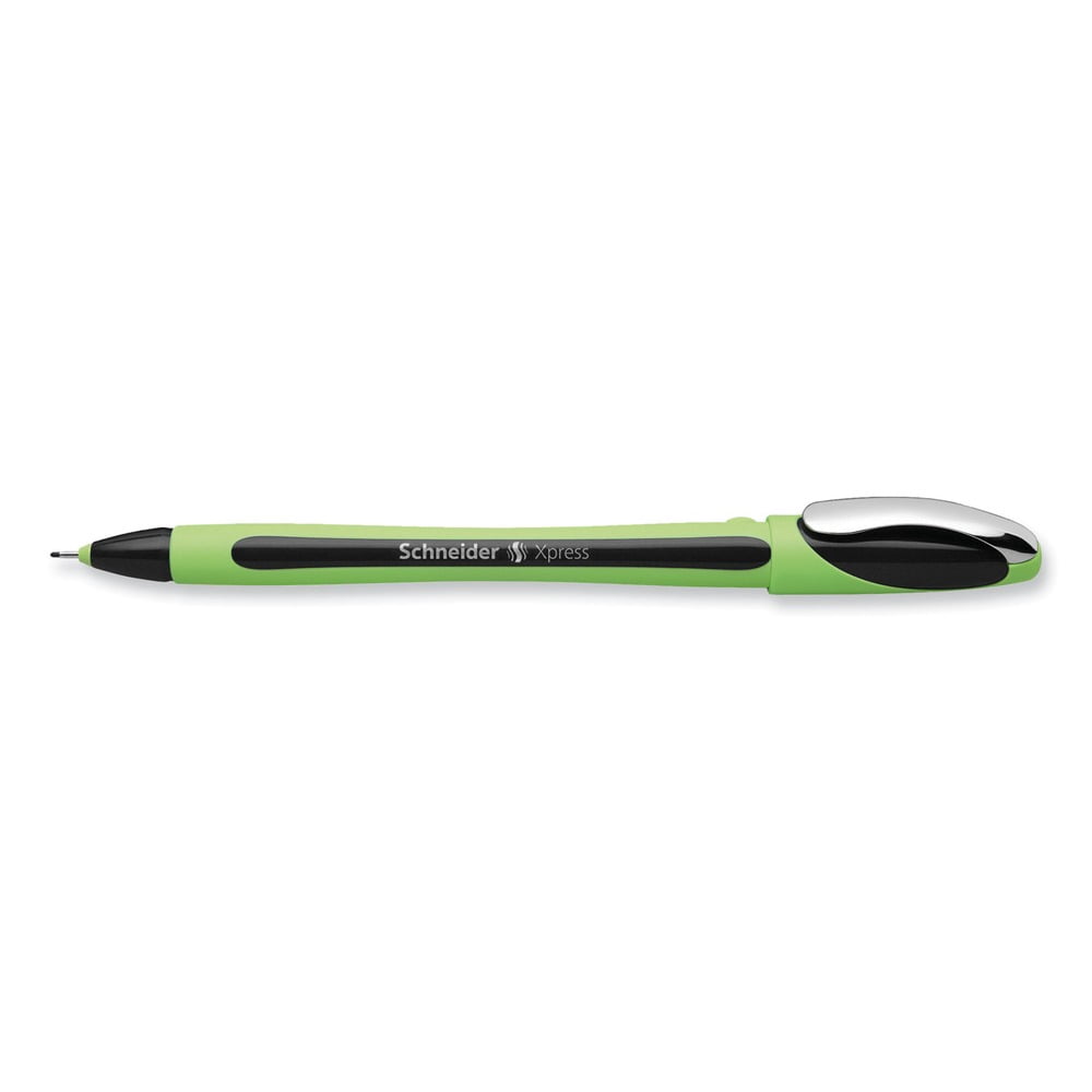 Schneider 190001 0.8 mm Xpress Fineliner Porous Point Stick Pen - Medium/Black Ink/Black/Green Barrel (10/Box)