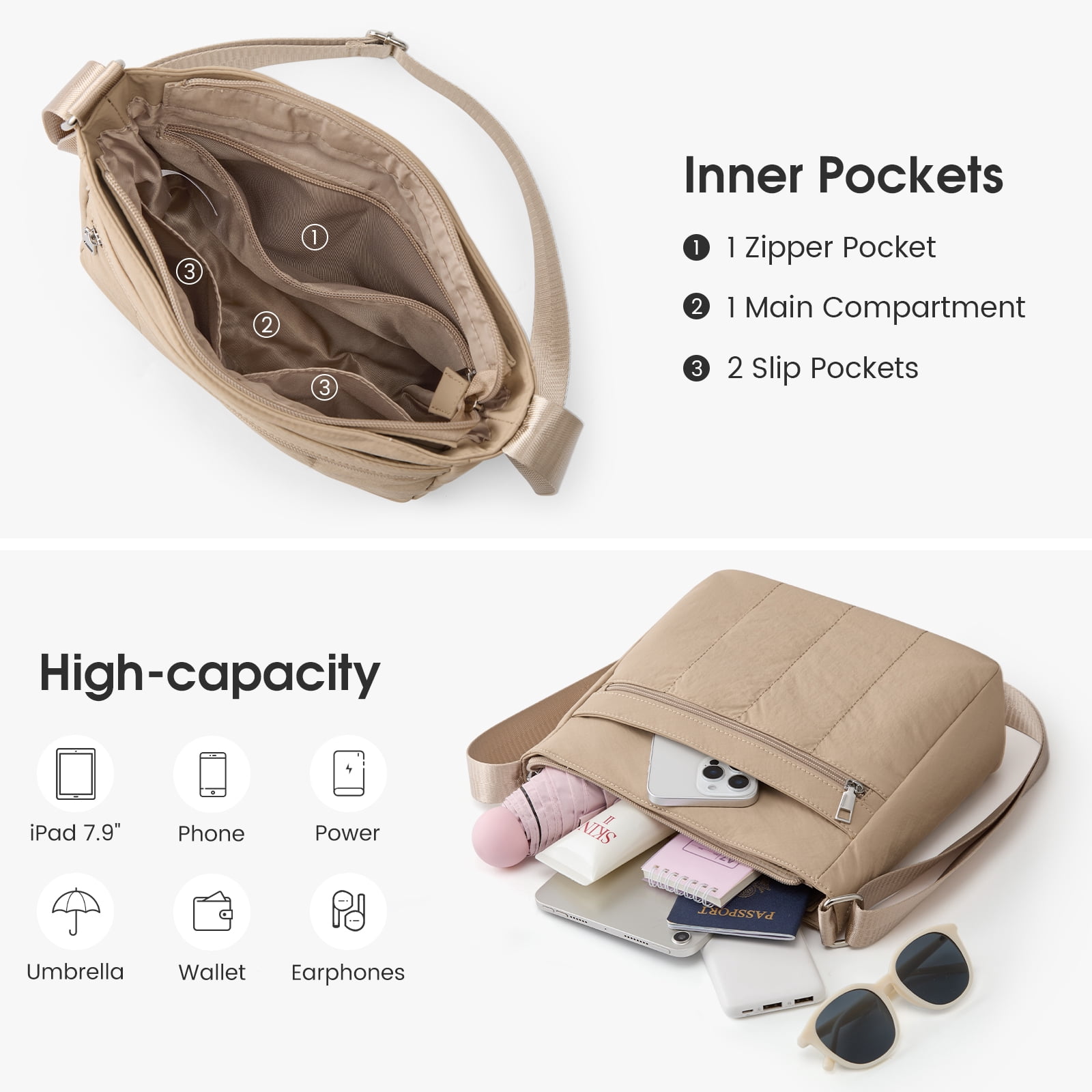G4Free Nylon Crossbody Bags for Women, Lightweight Casual Quilted Shoulder Handbags for Travel Work