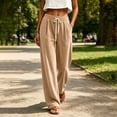 thumbnail image 4 of Women's Corduroy Wide Leg Pants with Pockets, Elastic Drawstring High Waist, Casual Loose Trousers, Pockets for Women, Lounge Pants, Business Casual Pants | UKHCCC,Khaki XL, 4 of 8