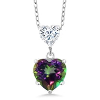Gem Stone King 925 Sterling Silver Pendant with Chain Mystic Topaz Moissanite (2.62 Cttw)