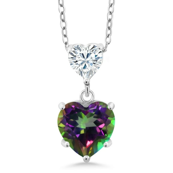 Gem Stone King 925 Sterling Silver Pendant with Chain Mystic Topaz Moissanite (2.62 Cttw)