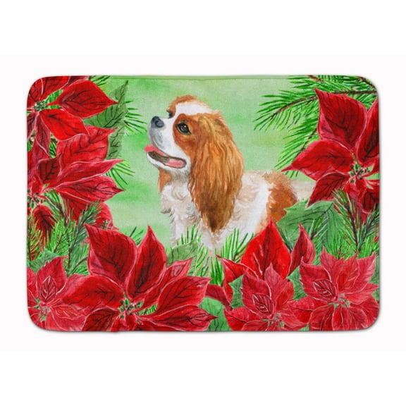 Cavalier Spaniel Poinsettas Machine Washable Memory Foam Mat