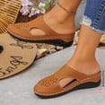 thumbnail image 5 of Miluxas Women's Breathable Hollow Cutout Wedge Slide Mules, Backless Slip On Platform Orthopedic Walking Clogs, Non Slip Soft Leather Casual Shoes Brown 7.5(40), 5 of 6