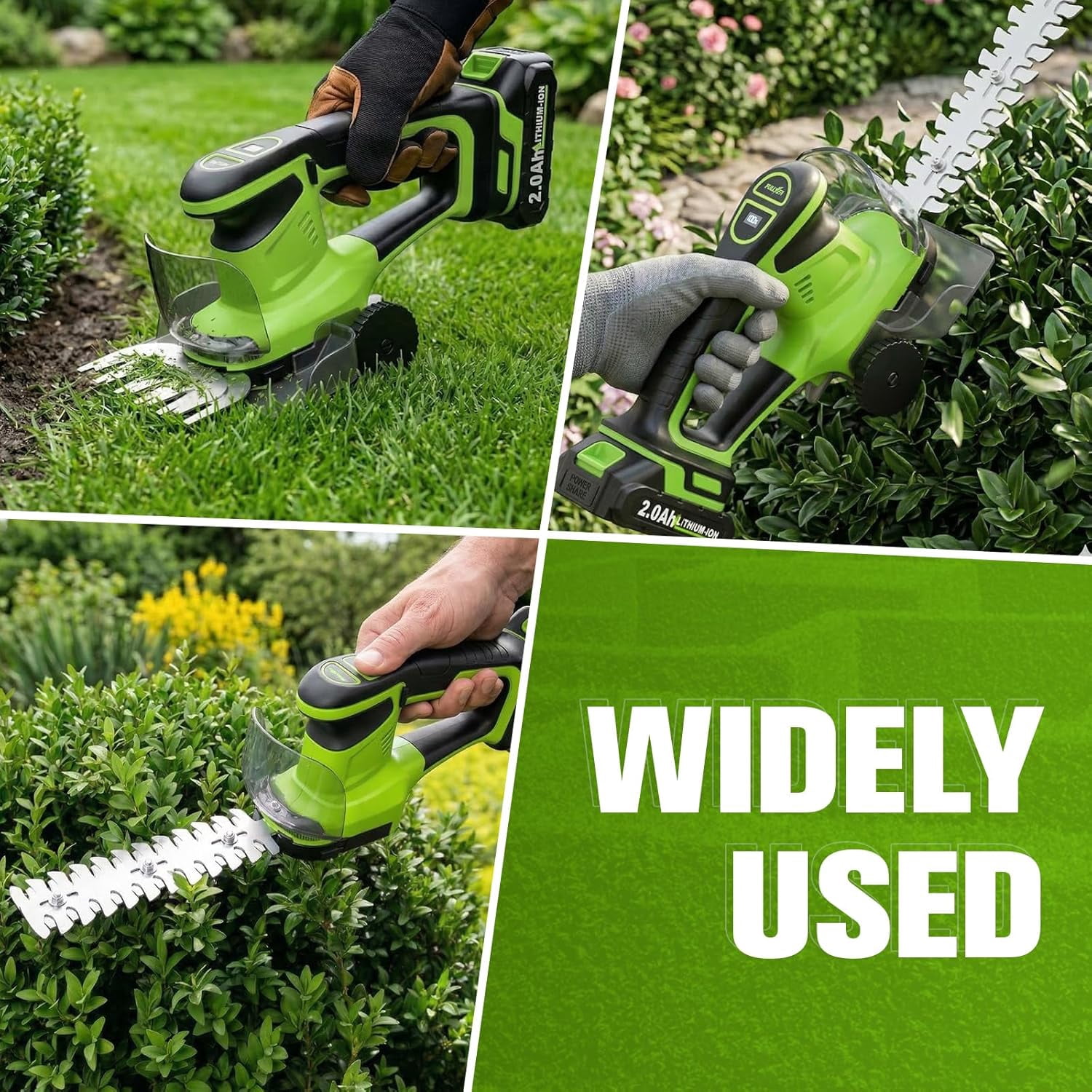 Cordless Hedge Trimmer 2-in-1 Electric Bush Trimmer & Grass Shear with 2 Batteries
