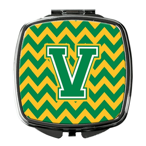 Letter V Chevron Green and Gold Compact Mirror CJ1059-VSCM