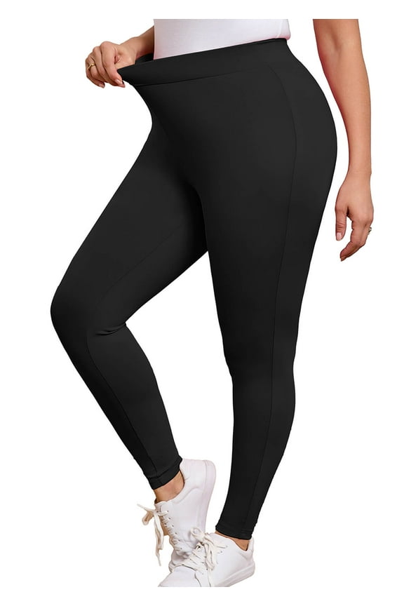 Women Plus Leggings High Waisted Activewear Pants Black 3X Tummy Control Soft Yoga Pants for Workout