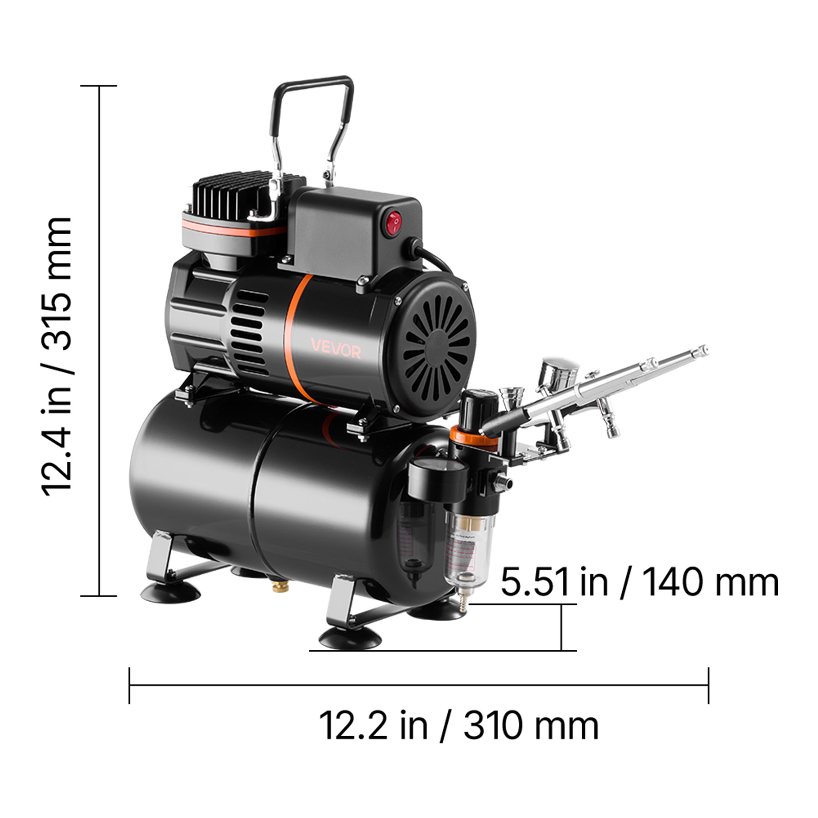 VEVOR Airbrush Kit, 1/6 HP, Air Brush Kit with Air Compressor and Tank, 3 Dual-Action Professional Airbrushes with 3 Tips, Hose, Acrylic Paint, 2 Fans, for Cake Decorating, Model Painting, Nail Art