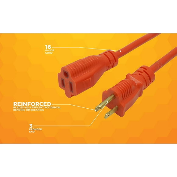 Woods 0267 Rallonge Universelle 16/3 SJTW, Orange, 25 Pieds