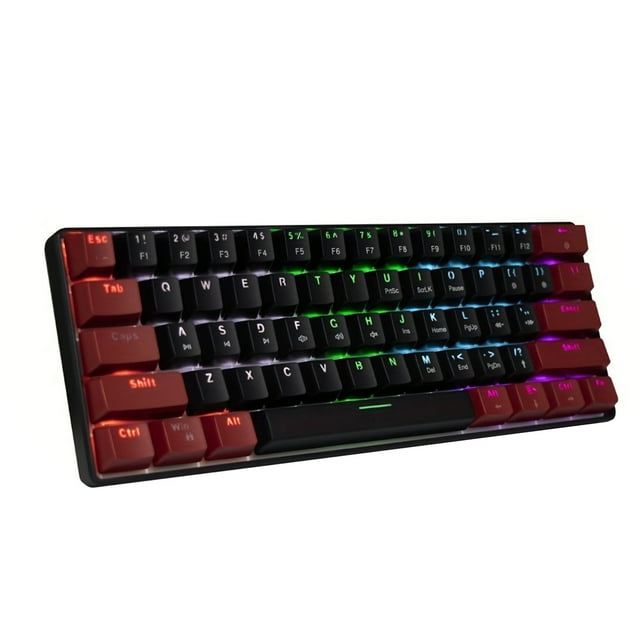 Mistaha Compact 61-Key RGB Mechanical Keyboard for Business and Gaming - Ergonomic Design, Customizable RGB Backlight, Green Switch, Portable Wired Keyboard - Red and Black