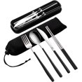 thumbnail image 1 of 4pcs Portable Travel Cutlery Set with Suitcase 18/10 Stainless Steel Reusable Flatware Set(Black), 1 of 4
